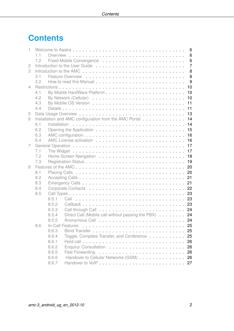 AASTRA AMC 3 for Android EN User Manual | Page 2 / 57