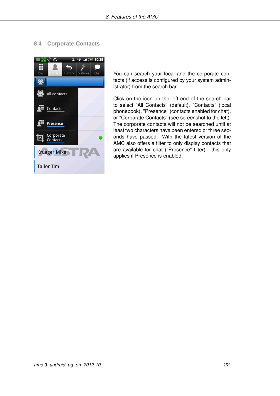 Corporate contacts | AASTRA AMC 3 for Android EN User Manual | Page 22 / 57