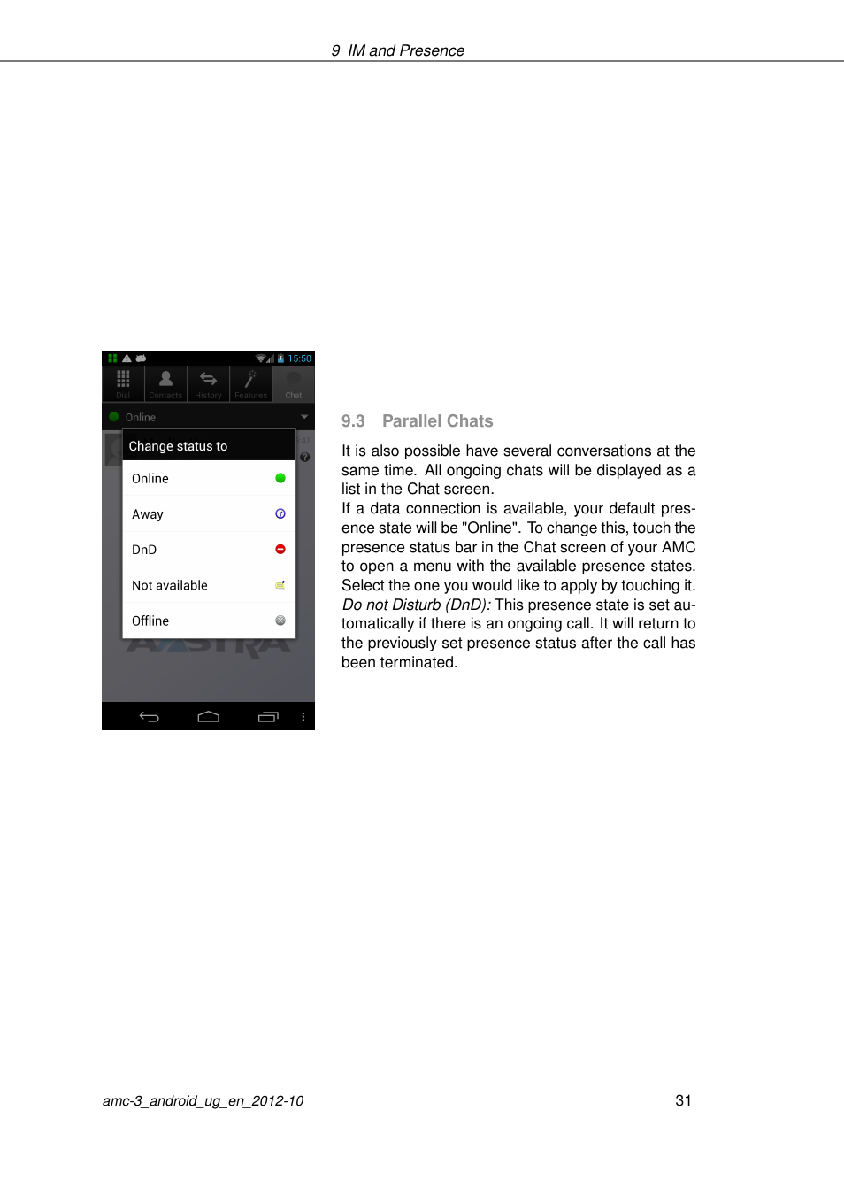 Parallel chats | AASTRA AMC 3 for Android EN User Manual | Page 31 / 57