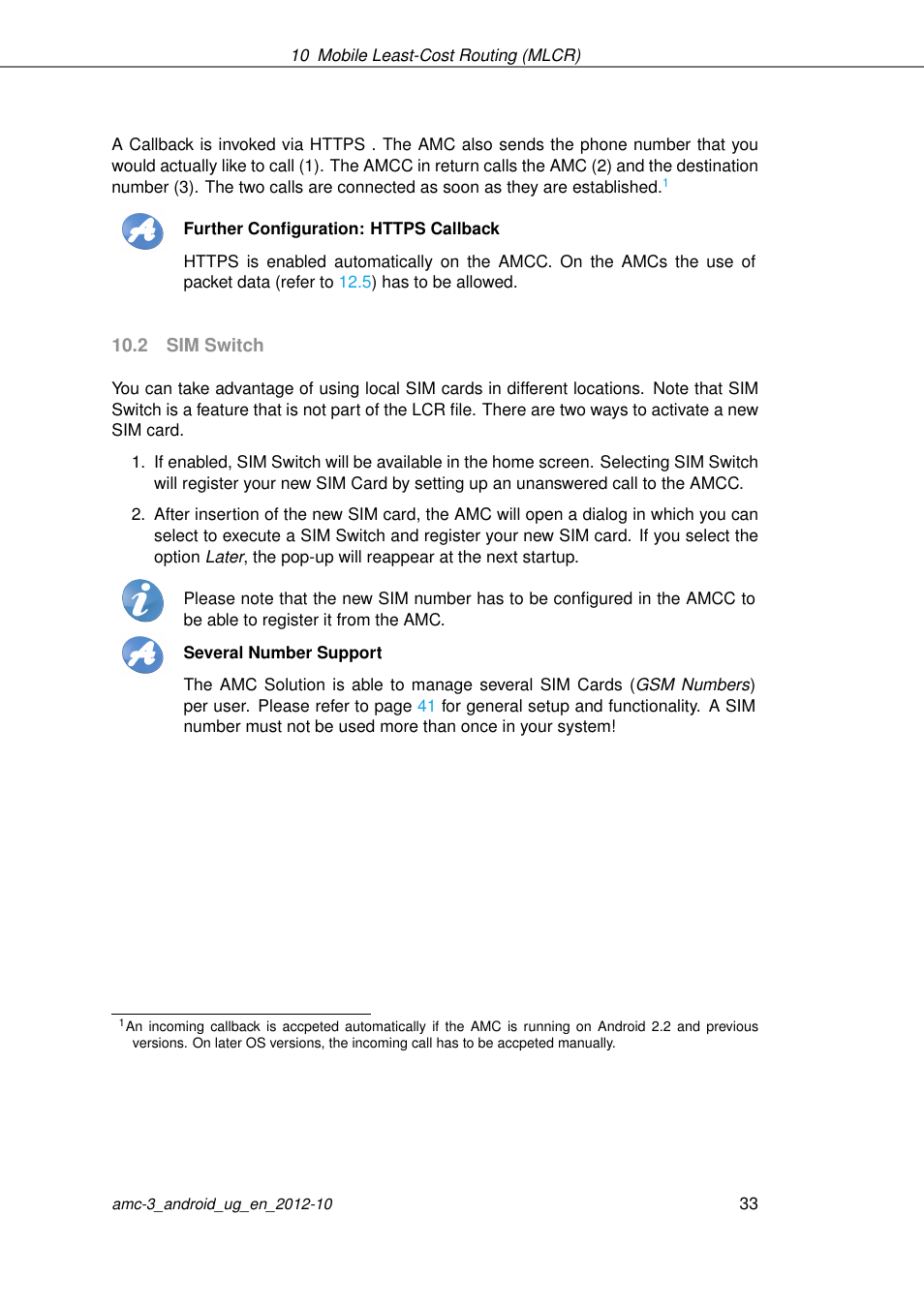 Sim switch | AASTRA AMC 3 for Android EN User Manual | Page 33 / 57