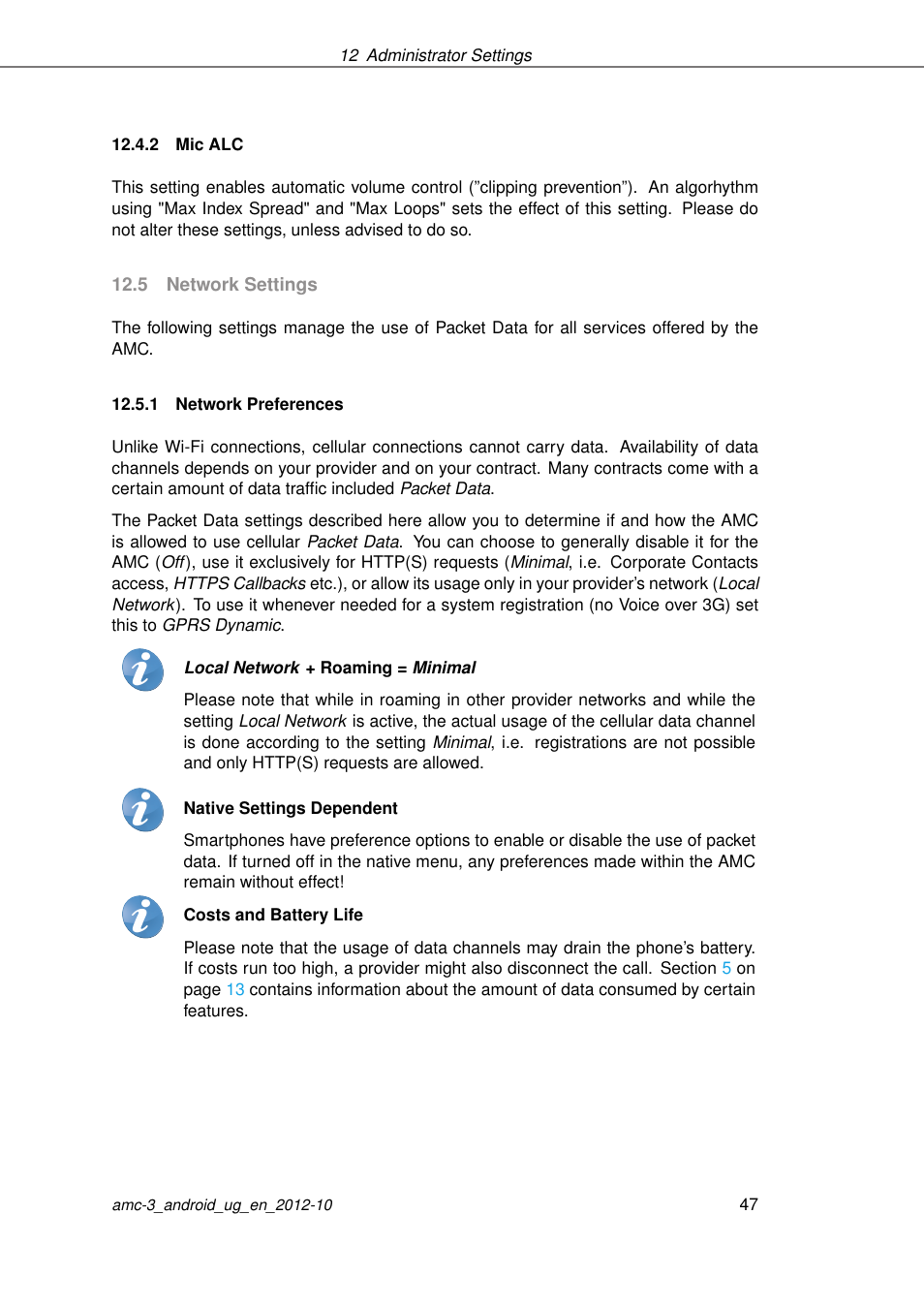 Mic alc, Network settings, Network preferences | AASTRA AMC 3 for Android EN User Manual | Page 47 / 57