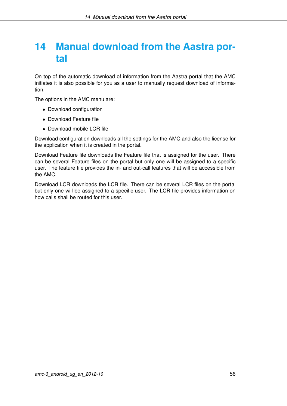 Manual download from the aastra portal, 14 manual download from the aastra portal, 14 manual download from the aastra por- tal | AASTRA AMC 3 for Android EN User Manual | Page 56 / 57