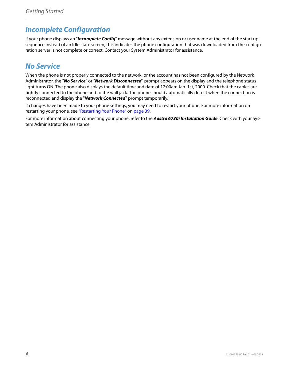 Incomplete configuration, No service | AASTRA 6730i (Version 3.2) User Guide EN User Manual | Page 12 / 185