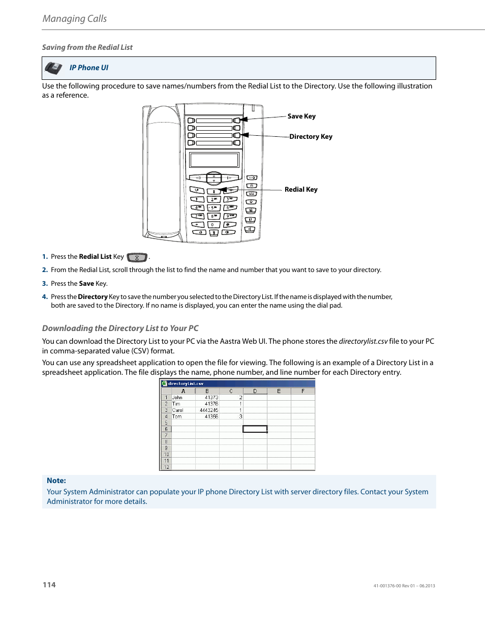 Downloading the directory list to your pc, Managing calls | AASTRA 6730i (Version 3.2) User Guide EN User Manual | Page 120 / 185