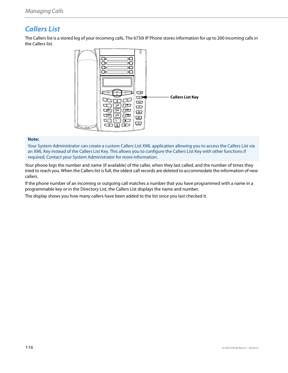 Callers list, Managing calls | AASTRA 6730i (Version 3.2) User Guide EN User Manual | Page 122 / 185