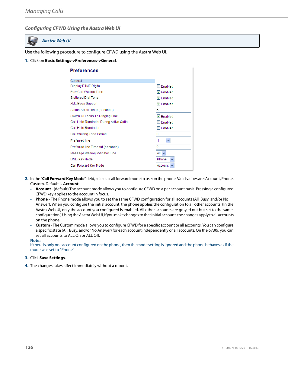 Configuring cfwd using the aastra web ui, Managing calls | AASTRA 6730i (Version 3.2) User Guide EN User Manual | Page 132 / 185