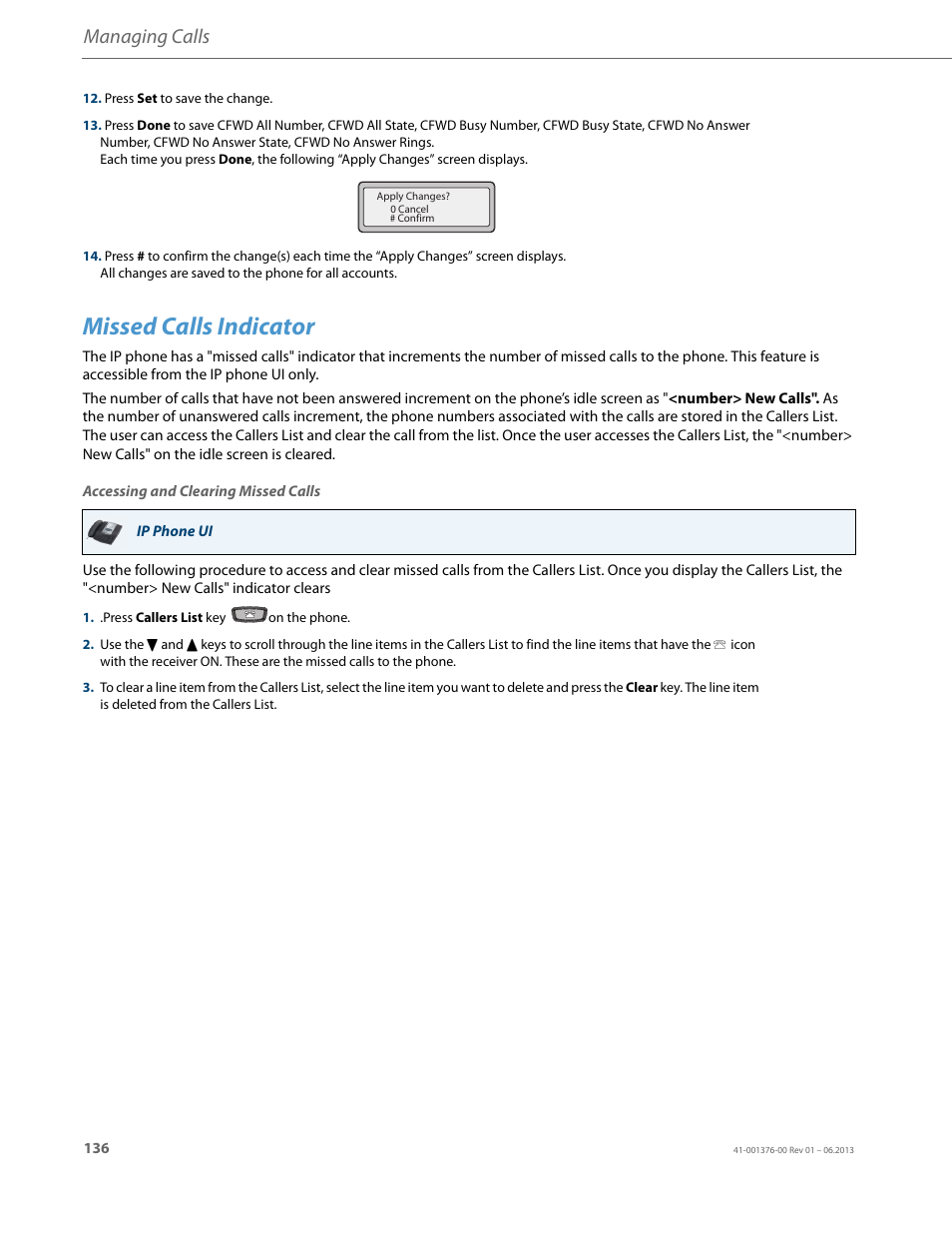 Missed calls indicator, Managing calls | AASTRA 6730i (Version 3.2) User Guide EN User Manual | Page 142 / 185