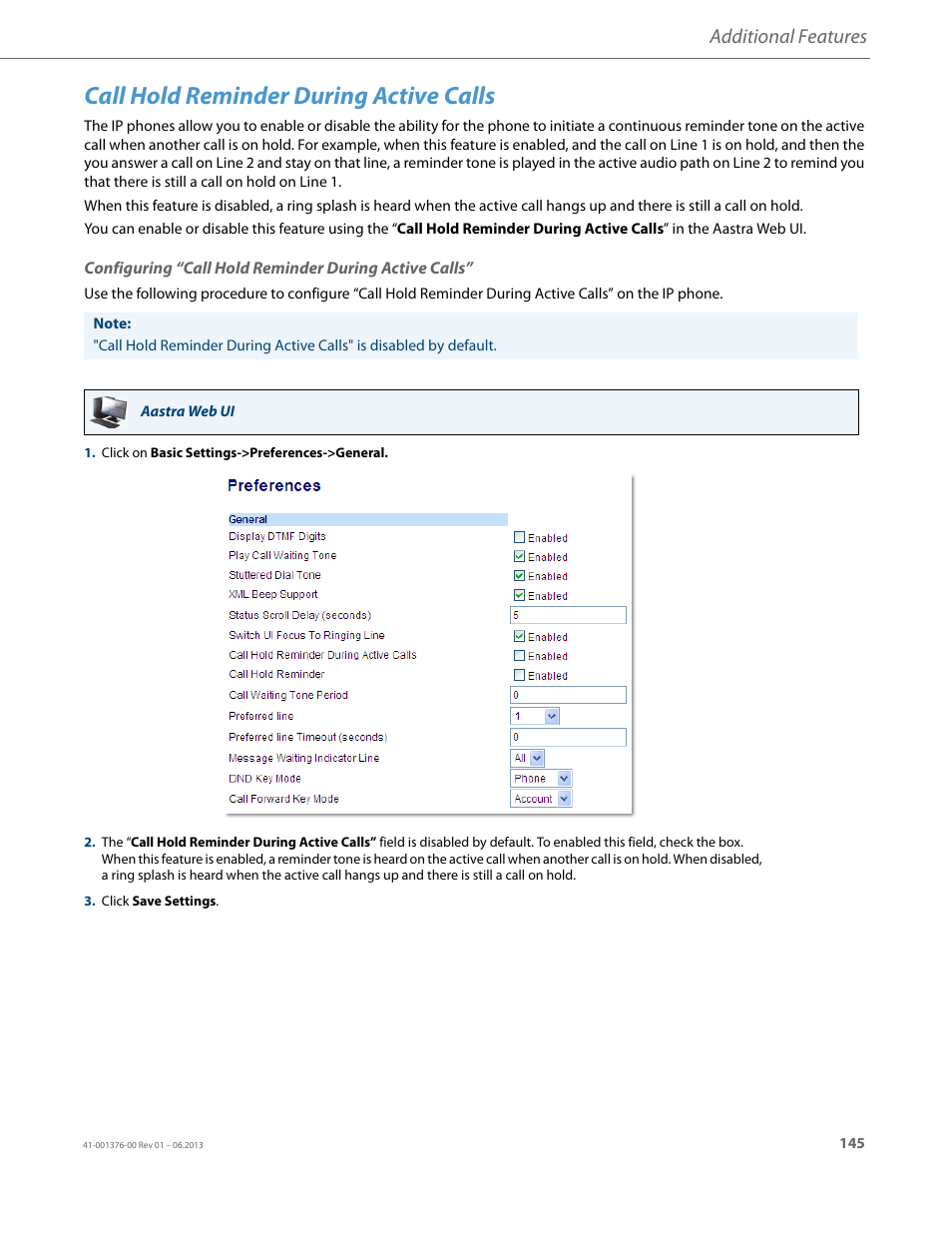 Call hold reminder during active calls, Additional features | AASTRA 6730i (Version 3.2) User Guide EN User Manual | Page 151 / 185