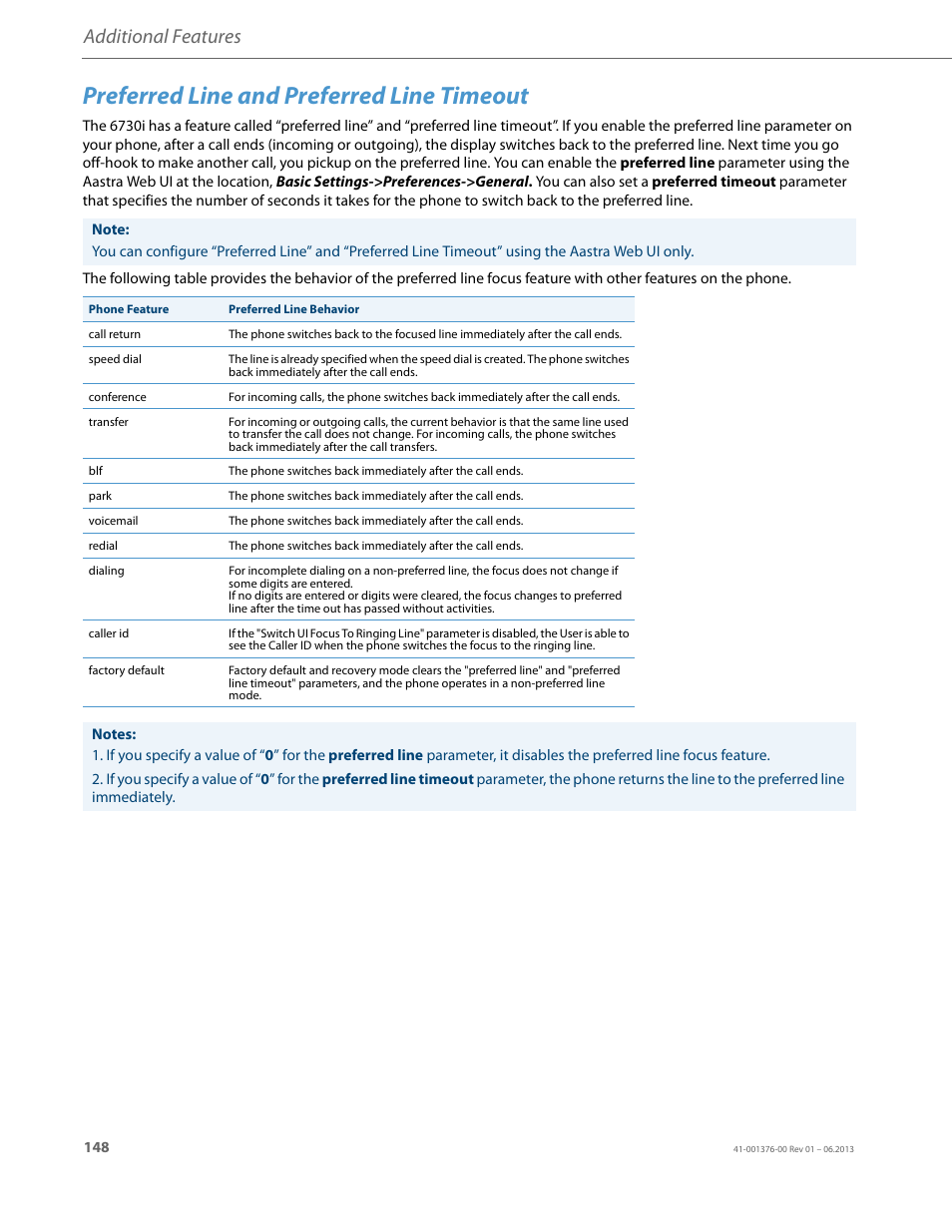Preferred line and preferred line timeout, Additional features | AASTRA 6730i (Version 3.2) User Guide EN User Manual | Page 154 / 185