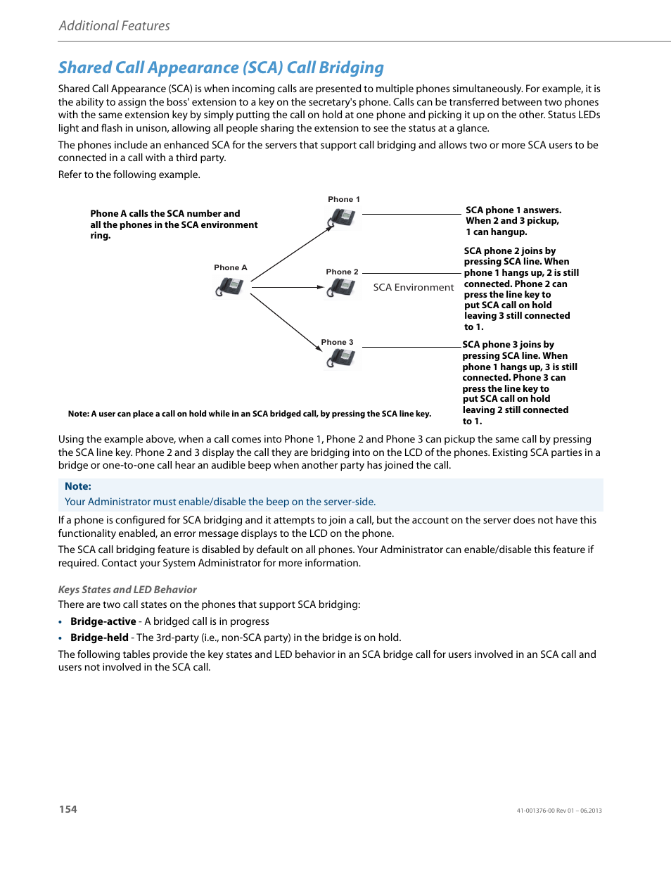 Shared call appearance (sca) call bridging, Additional features | AASTRA 6730i (Version 3.2) User Guide EN User Manual | Page 160 / 185