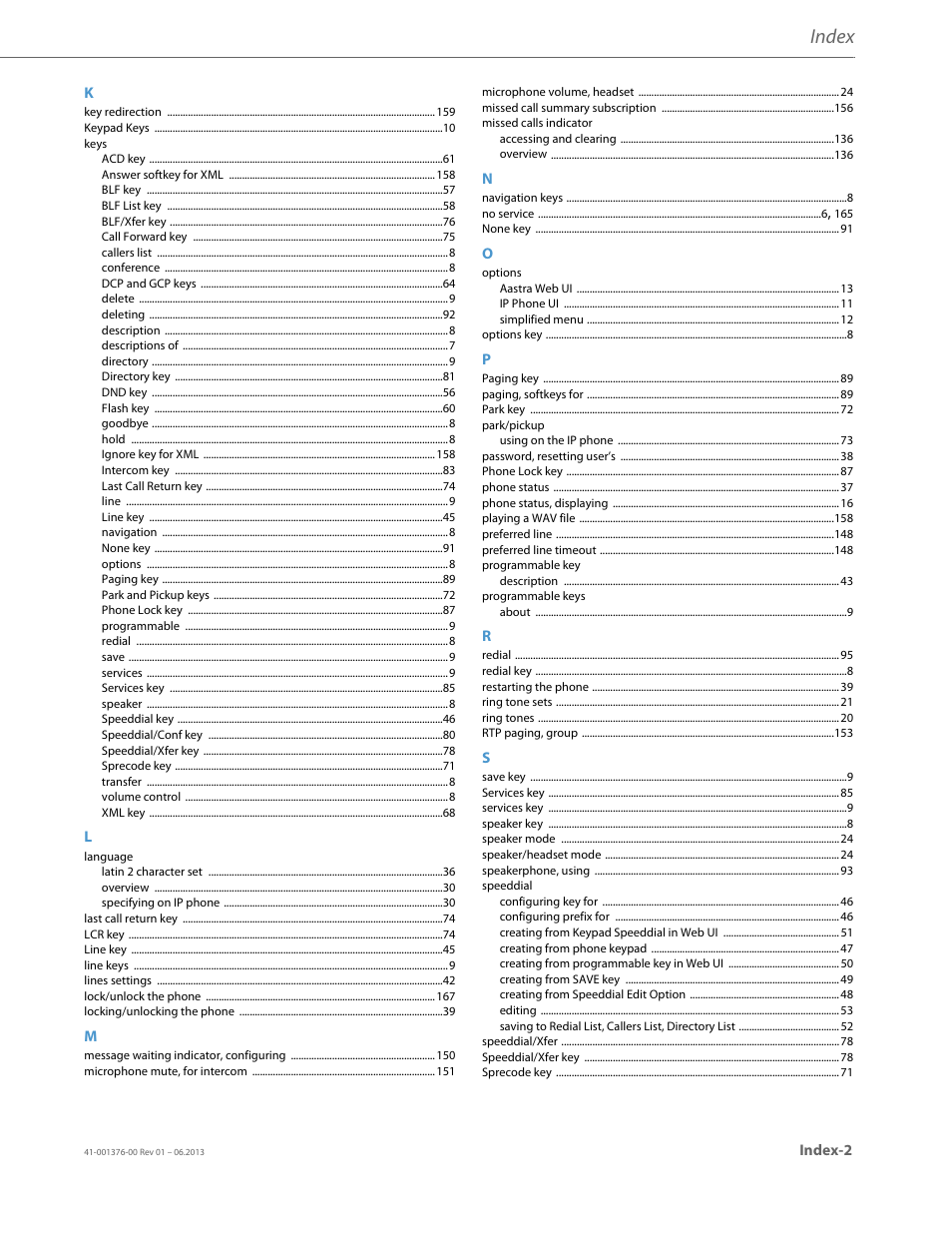 Index | AASTRA 6730i (Version 3.2) User Guide EN User Manual | Page 183 / 185