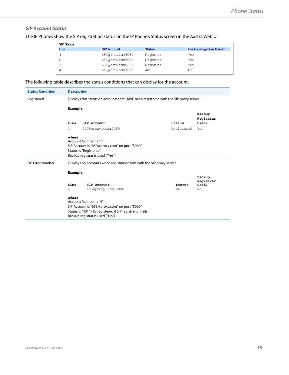 Sip account status, Phone status | AASTRA 6730i (Version 3.2) User Guide EN User Manual | Page 25 / 185