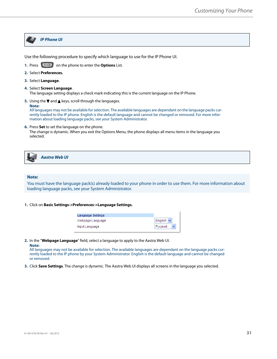 Customizing your phone | AASTRA 6730i (Version 3.2) User Guide EN User Manual | Page 37 / 185