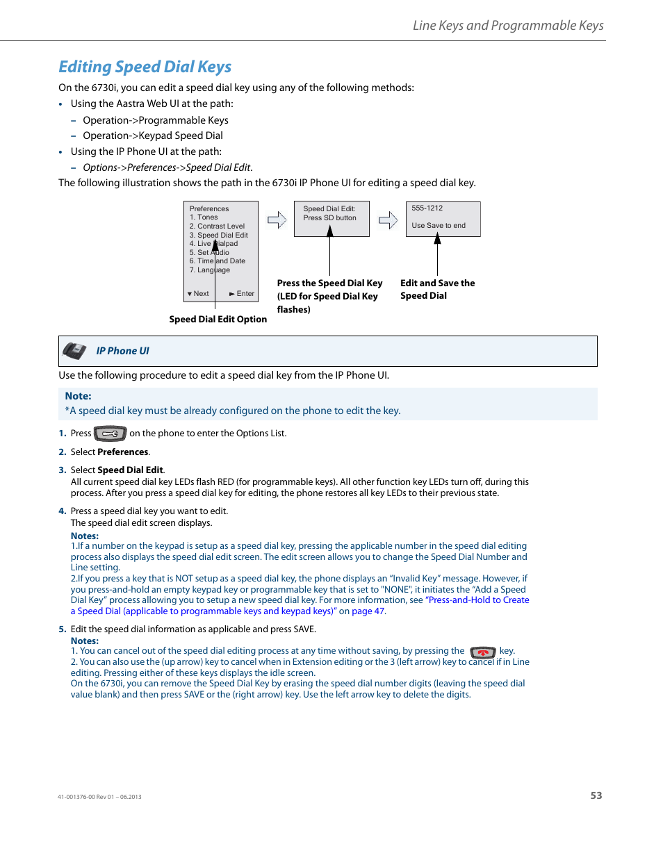 Editing speed dial keys, Line keys and programmable keys | AASTRA 6730i (Version 3.2) User Guide EN User Manual | Page 59 / 185