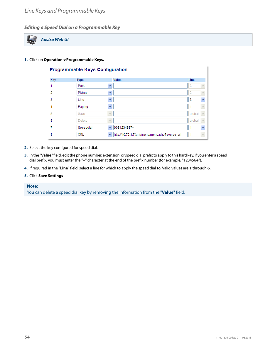 Editing a speed dial on a programmable key, Line keys and programmable keys | AASTRA 6730i (Version 3.2) User Guide EN User Manual | Page 60 / 185