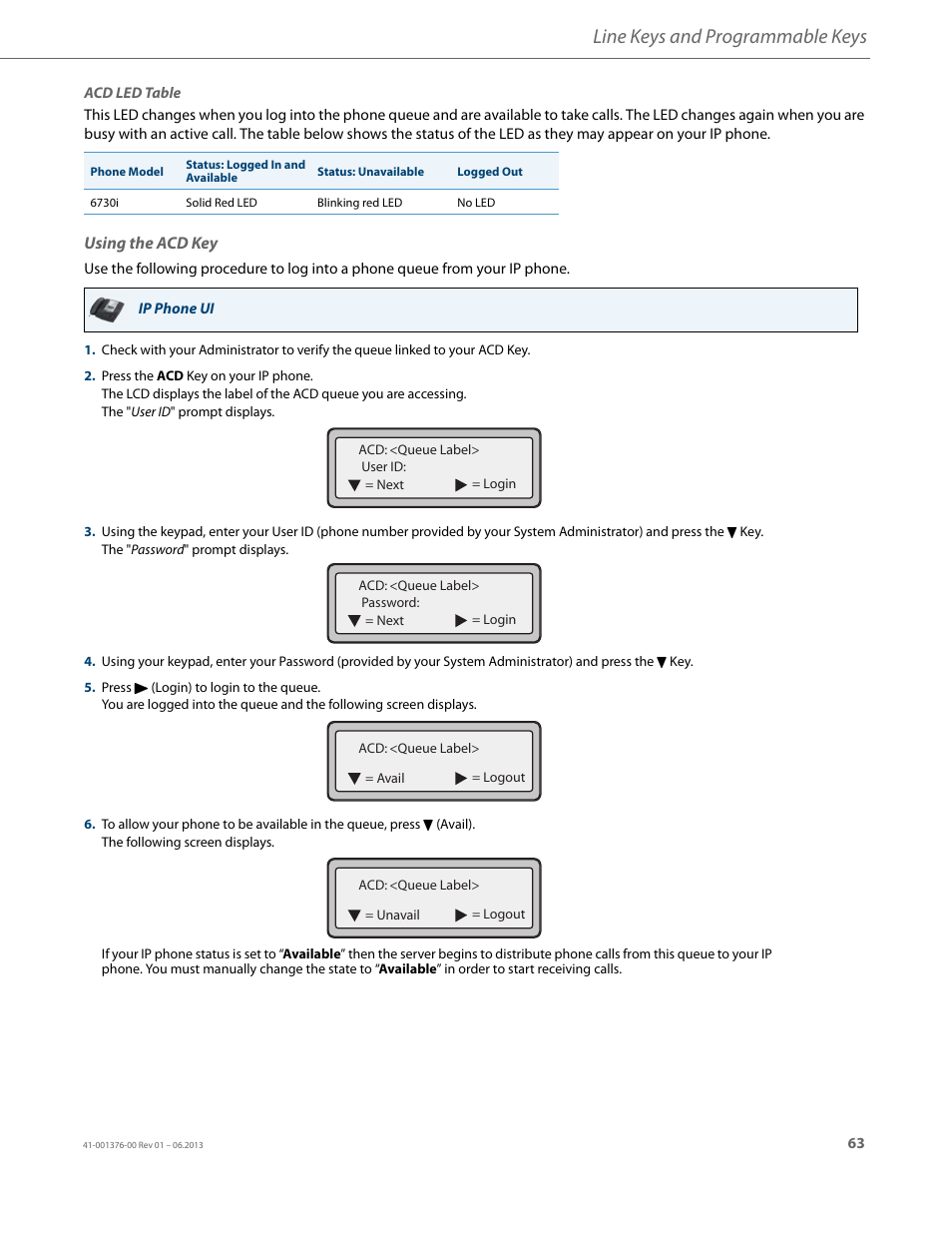 Using the acd key, Line keys and programmable keys | AASTRA 6730i (Version 3.2) User Guide EN User Manual | Page 69 / 185