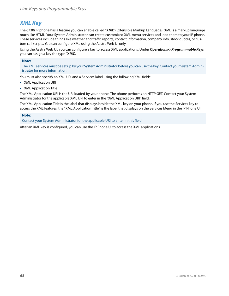 Xml key, Line keys and programmable keys | AASTRA 6730i (Version 3.2) User Guide EN User Manual | Page 74 / 185