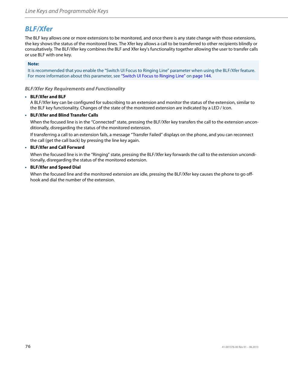 Blf/xfer, Blf/xfer key requirements and functionality, Line keys and programmable keys | AASTRA 6730i (Version 3.2) User Guide EN User Manual | Page 82 / 185