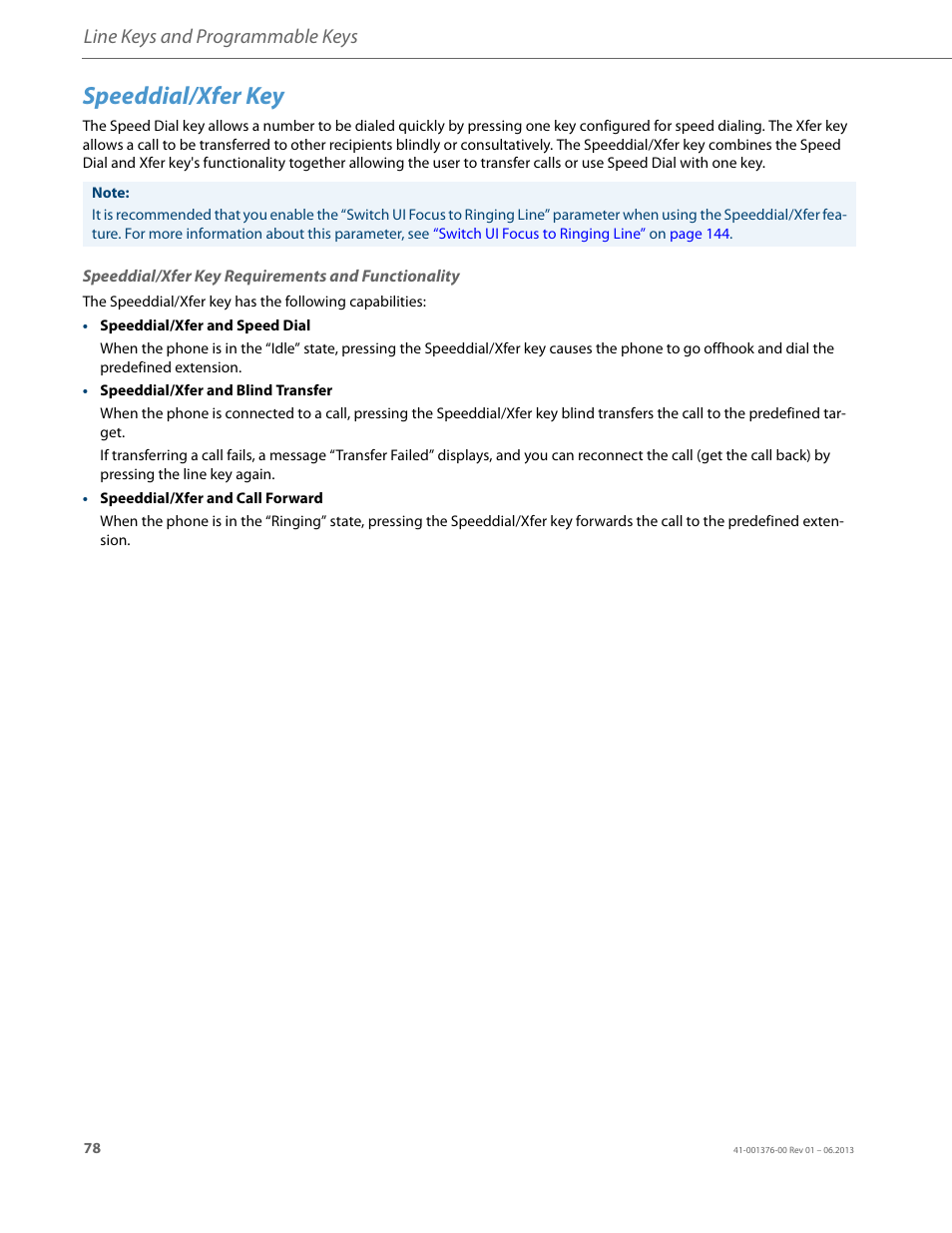 Speeddial/xfer key, Speeddial/xfer key requirements and functionality, Line keys and programmable keys | AASTRA 6730i (Version 3.2) User Guide EN User Manual | Page 84 / 185