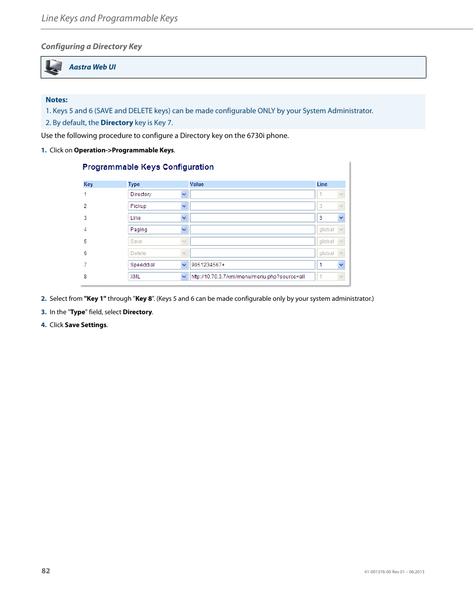 Configuring a directory key, Line keys and programmable keys | AASTRA 6730i (Version 3.2) User Guide EN User Manual | Page 88 / 185