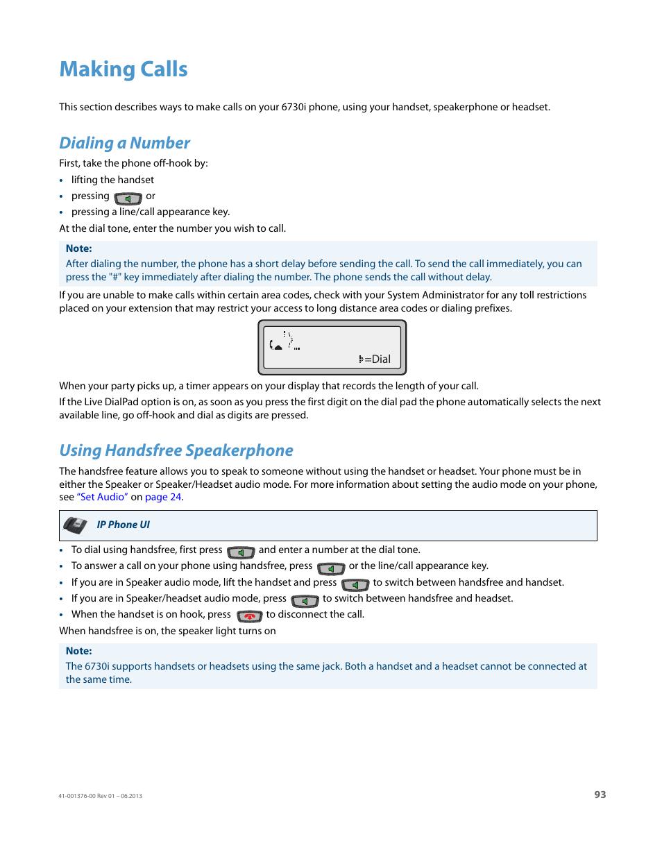 Making calls, Dialing a number, Using handsfree speakerphone | AASTRA 6730i (Version 3.2) User Guide EN User Manual | Page 99 / 185