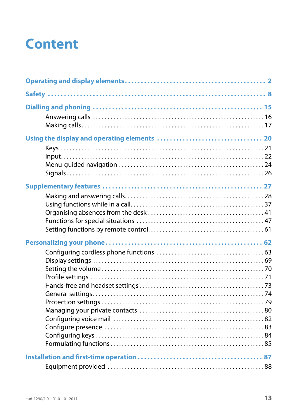 Content | AASTRA 610d for Aastra 400 User Manual EN User Manual | Page 13 / 100