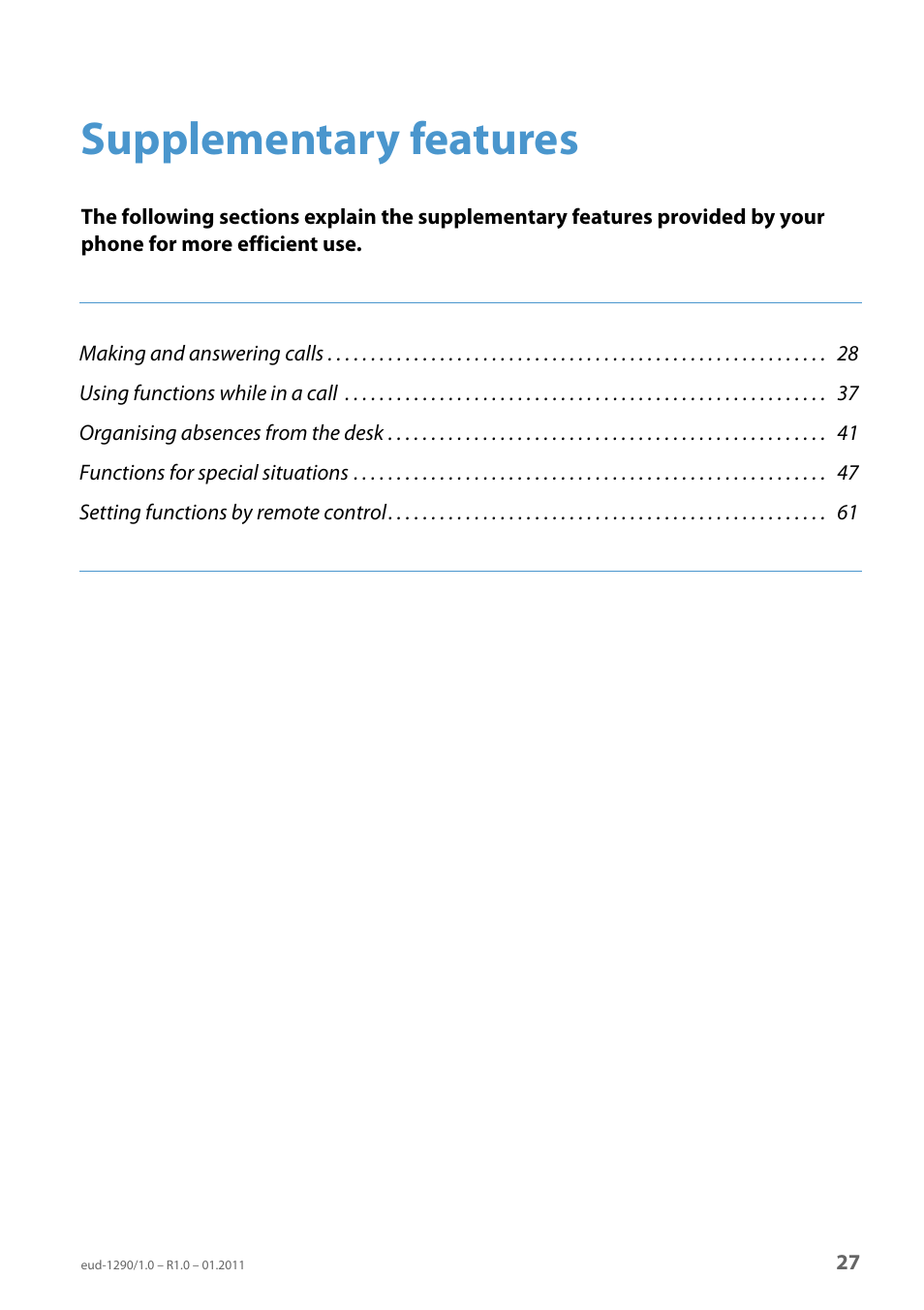 Supplementary features | AASTRA 610d for Aastra 400 User Manual EN User Manual | Page 27 / 100