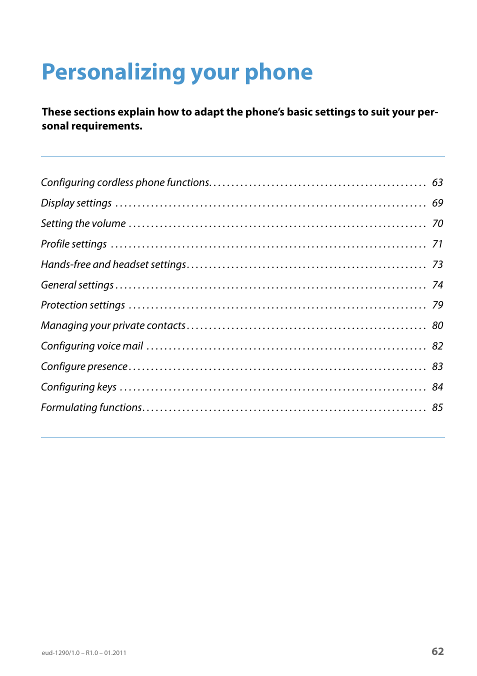 Personalizing your phone | AASTRA 610d for Aastra 400 User Manual EN User Manual | Page 62 / 100
