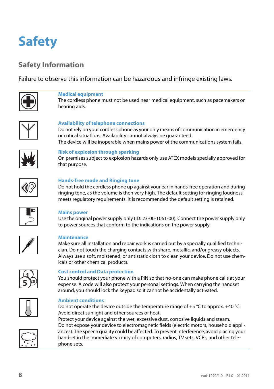 Safety, Safety information | AASTRA 610d for Aastra 400 User Manual EN User Manual | Page 8 / 100