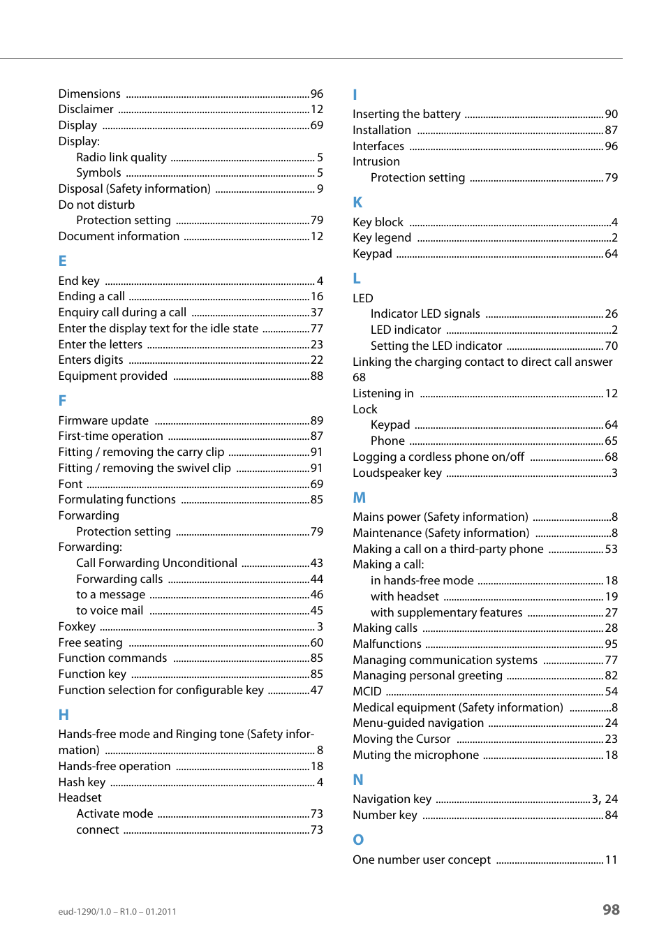 AASTRA 610d for Aastra 400 User Manual EN User Manual | Page 98 / 100