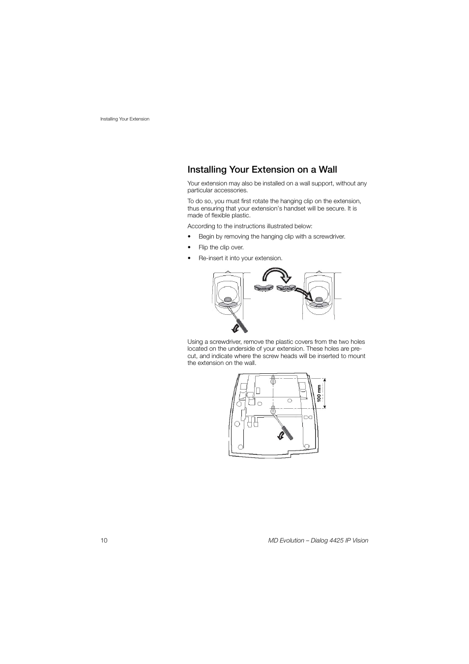 Installing your extension on a wall | AASTRA 4425 IP Vision for MD Evolution User Guide User Manual | Page 10 / 224