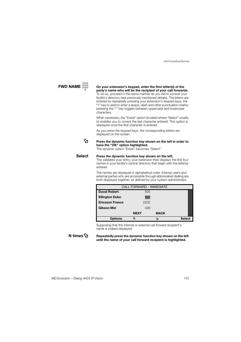 AASTRA 4425 IP Vision for MD Evolution User Guide User Manual | Page 101 / 224