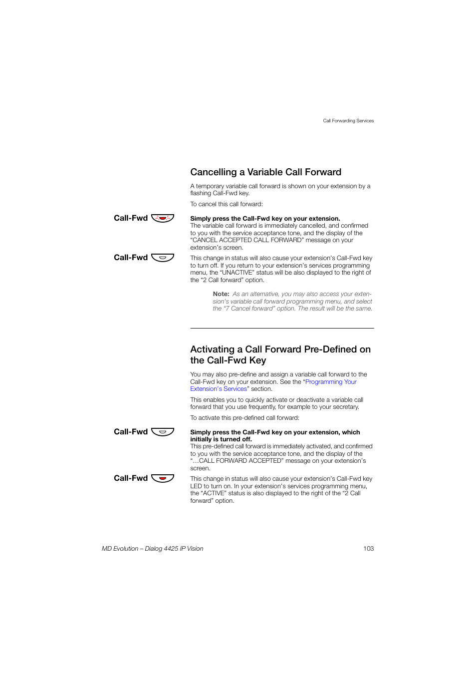 AASTRA 4425 IP Vision for MD Evolution User Guide User Manual | Page 103 / 224
