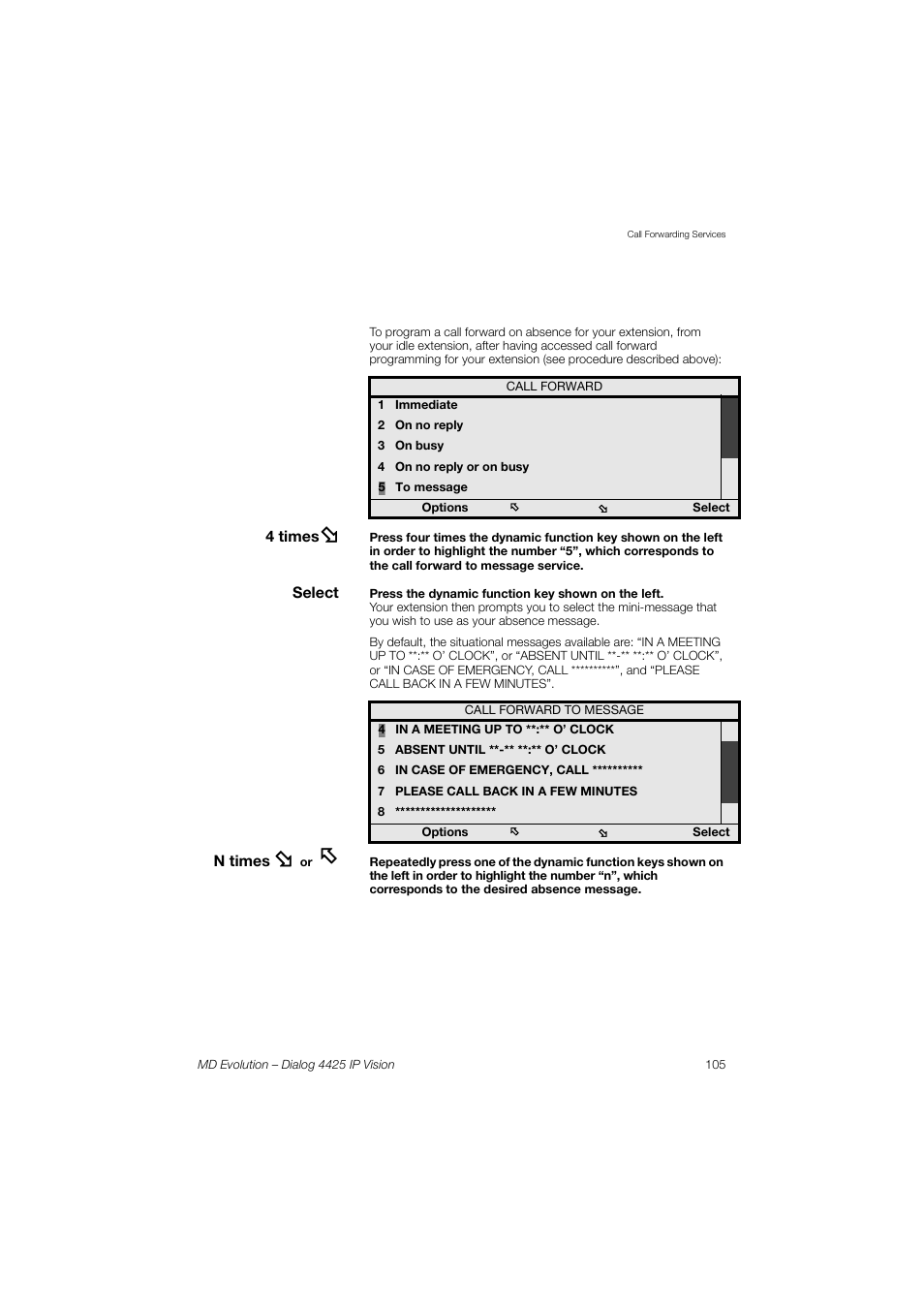 AASTRA 4425 IP Vision for MD Evolution User Guide User Manual | Page 105 / 224