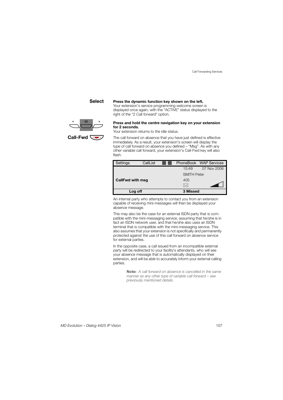 AASTRA 4425 IP Vision for MD Evolution User Guide User Manual | Page 107 / 224