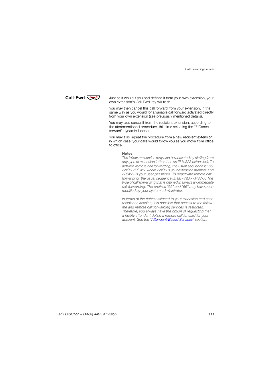 AASTRA 4425 IP Vision for MD Evolution User Guide User Manual | Page 111 / 224