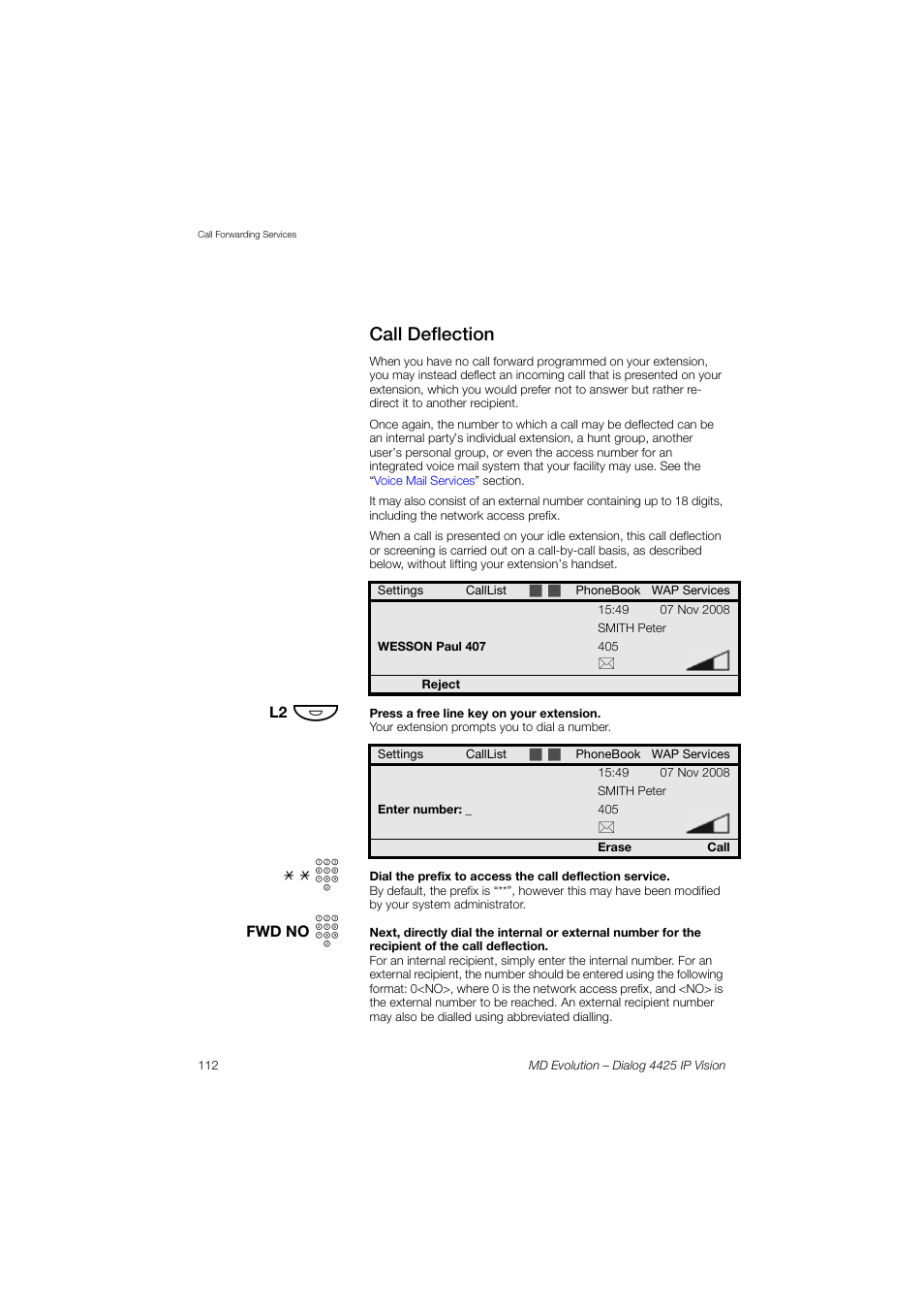 Call deflection | AASTRA 4425 IP Vision for MD Evolution User Guide User Manual | Page 112 / 224