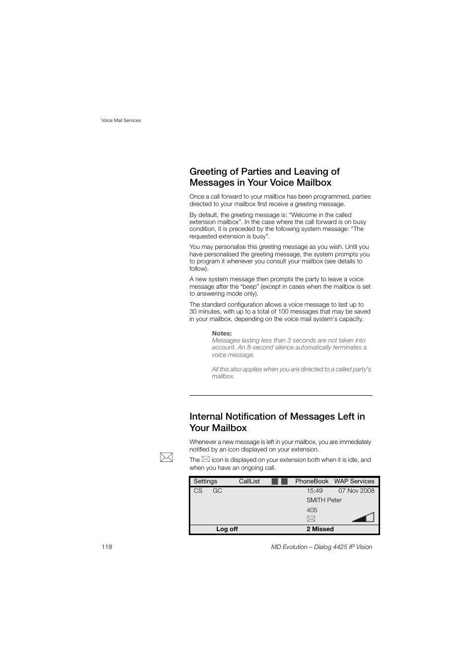 AASTRA 4425 IP Vision for MD Evolution User Guide User Manual | Page 118 / 224