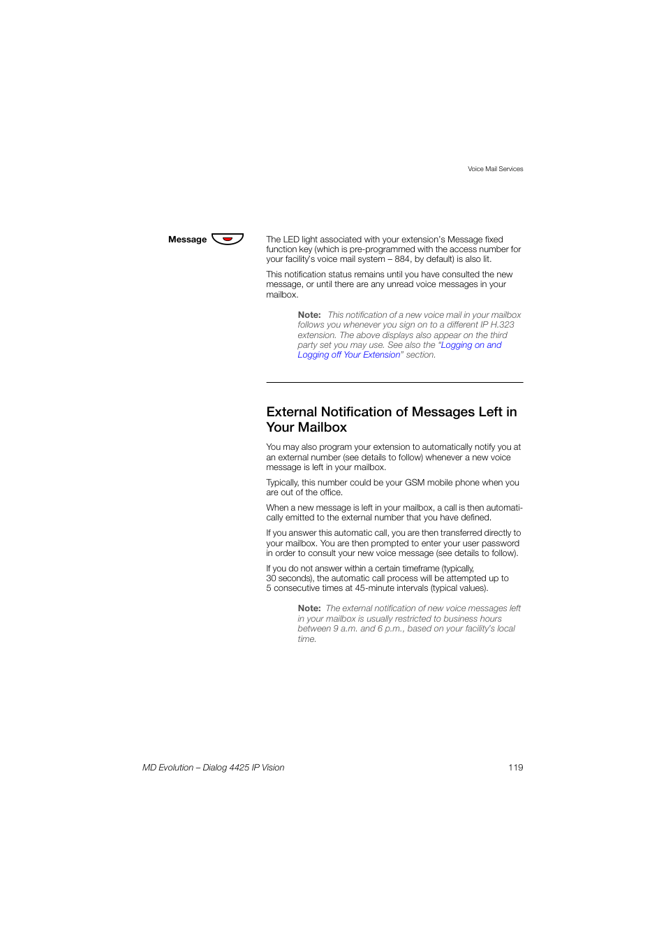 AASTRA 4425 IP Vision for MD Evolution User Guide User Manual | Page 119 / 224