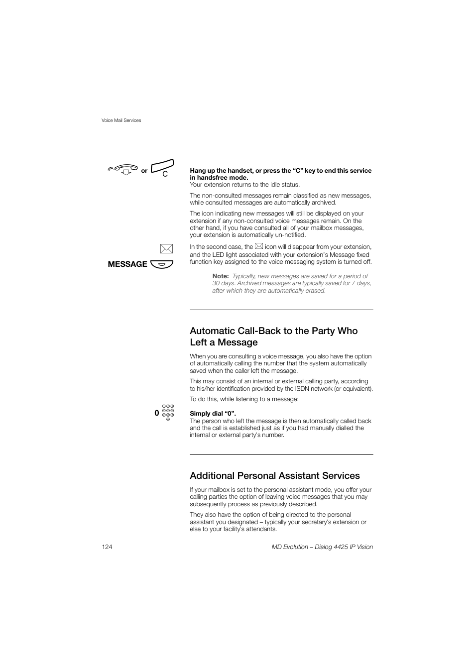 Additional personal assistant services | AASTRA 4425 IP Vision for MD Evolution User Guide User Manual | Page 124 / 224