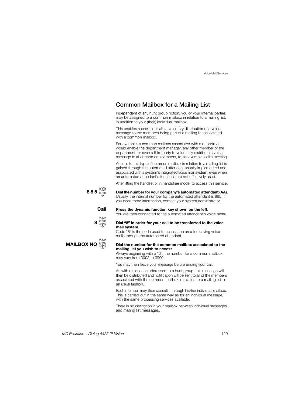 Common mailbox for a mailing list | AASTRA 4425 IP Vision for MD Evolution User Guide User Manual | Page 129 / 224