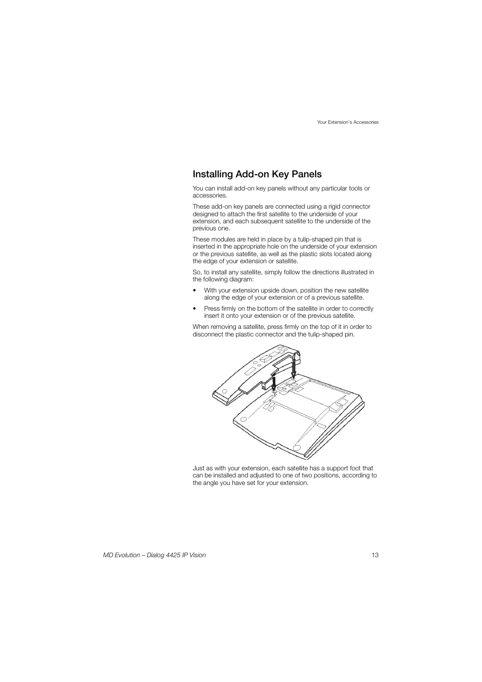 Installing add-on key panels | AASTRA 4425 IP Vision for MD Evolution User Guide User Manual | Page 13 / 224