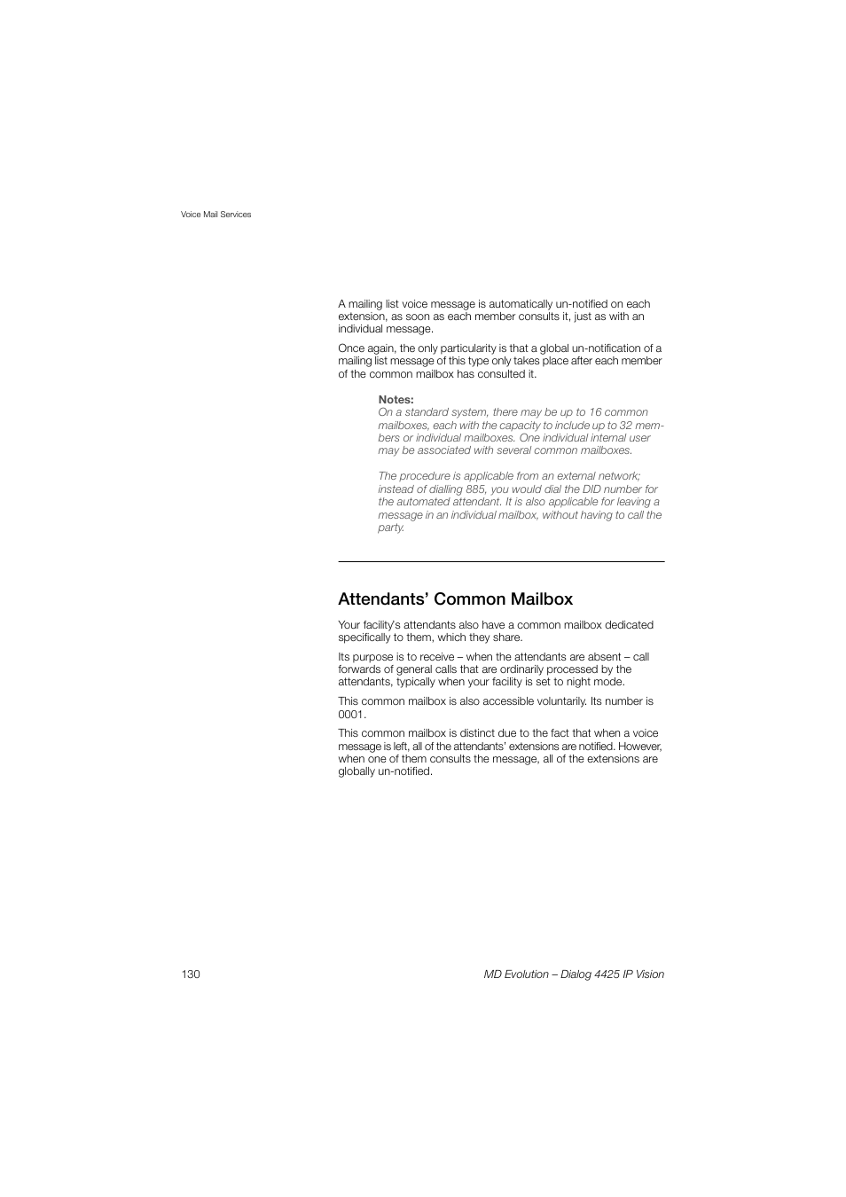 Attendants’ common mailbox | AASTRA 4425 IP Vision for MD Evolution User Guide User Manual | Page 130 / 224