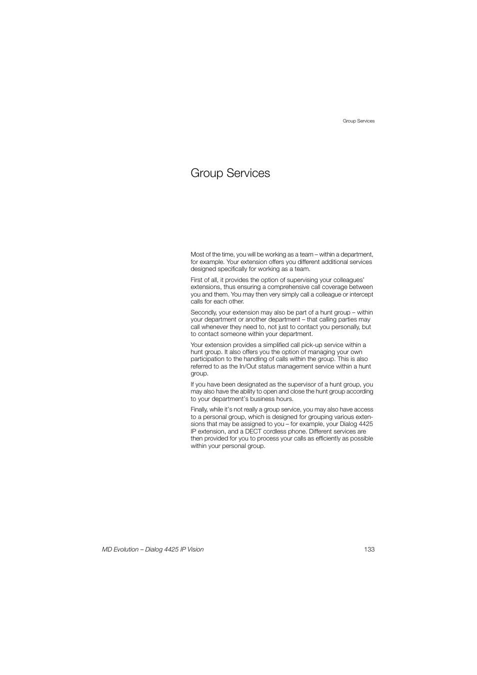 Group services | AASTRA 4425 IP Vision for MD Evolution User Guide User Manual | Page 133 / 224