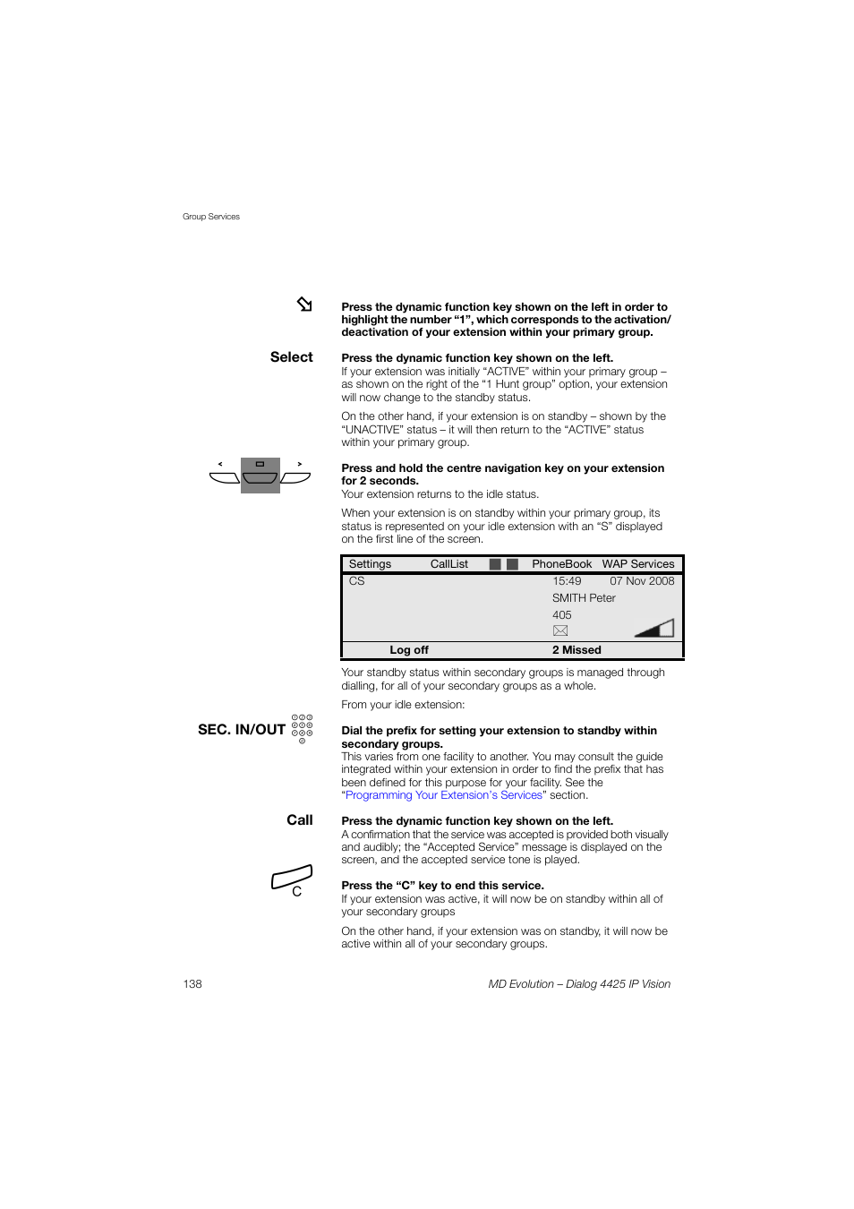 AASTRA 4425 IP Vision for MD Evolution User Guide User Manual | Page 138 / 224