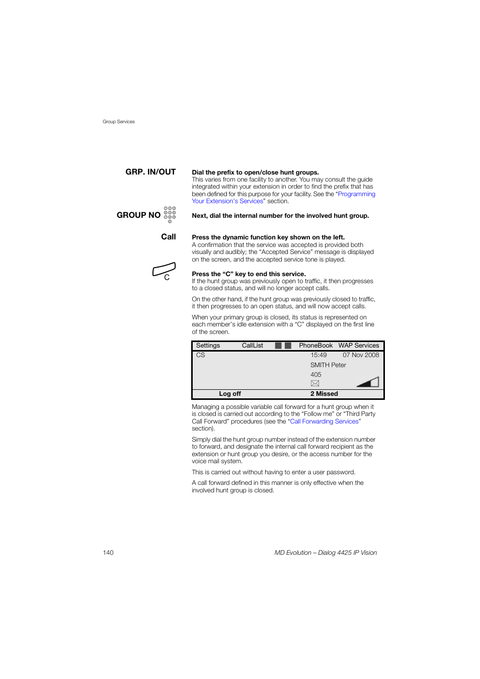 AASTRA 4425 IP Vision for MD Evolution User Guide User Manual | Page 140 / 224