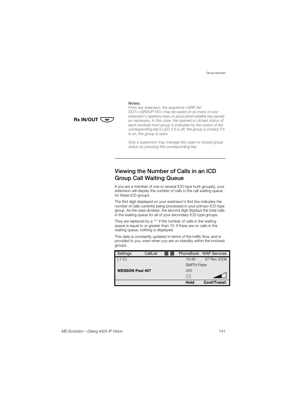 AASTRA 4425 IP Vision for MD Evolution User Guide User Manual | Page 141 / 224