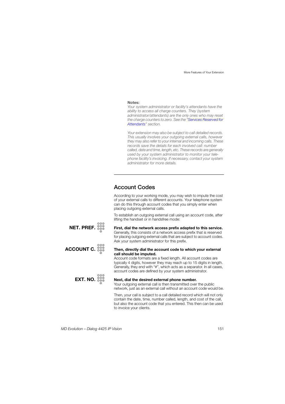 Account codes | AASTRA 4425 IP Vision for MD Evolution User Guide User Manual | Page 151 / 224