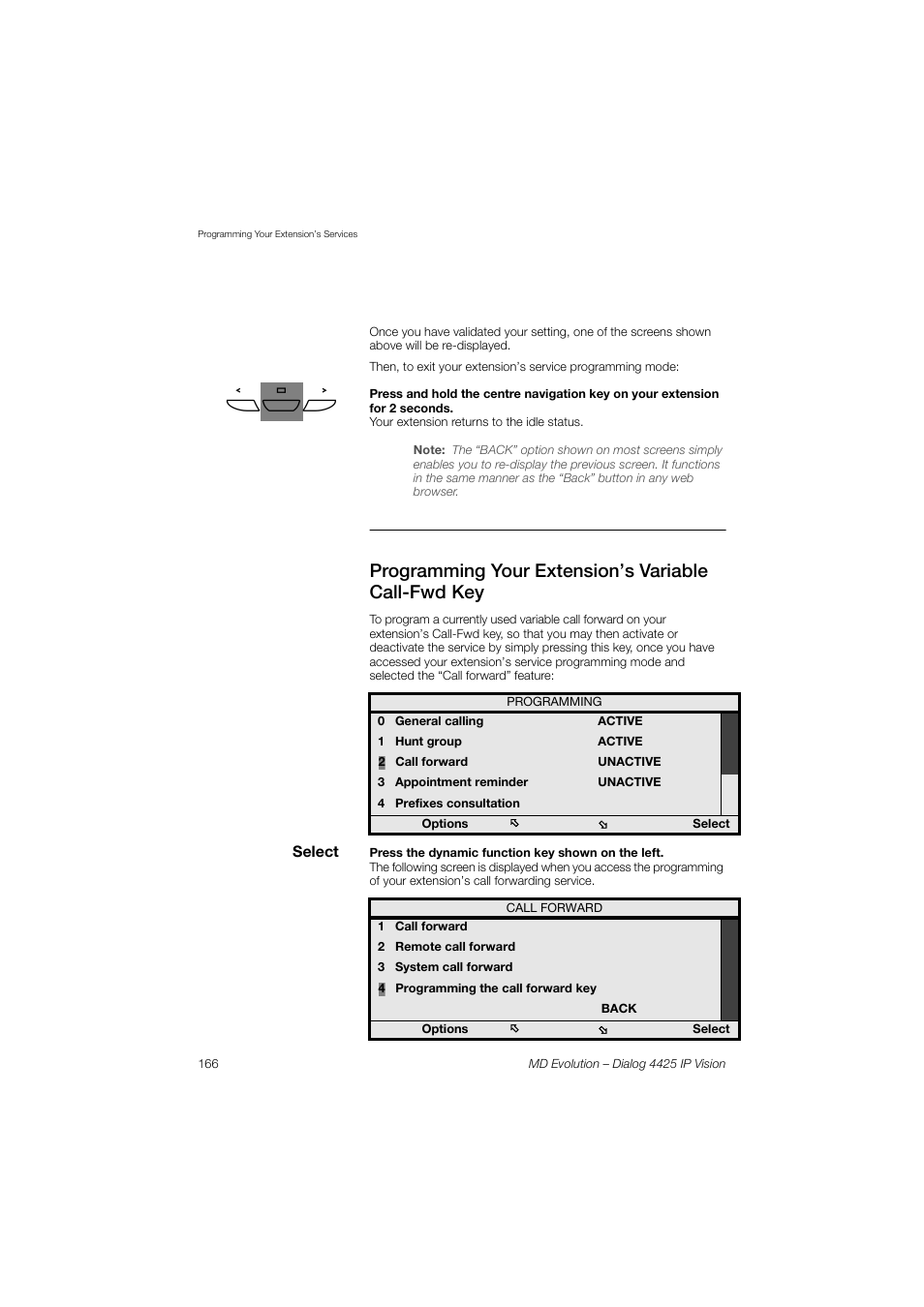 Programming your extension’s variable call-fwd key | AASTRA 4425 IP Vision for MD Evolution User Guide User Manual | Page 166 / 224