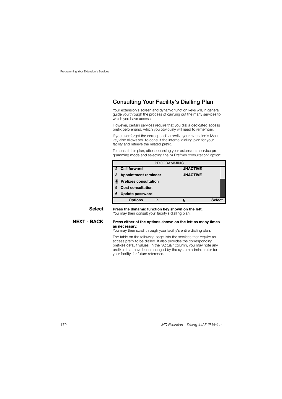 Consulting your facility’s dialling plan | AASTRA 4425 IP Vision for MD Evolution User Guide User Manual | Page 172 / 224